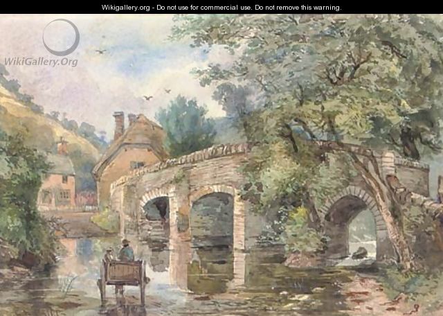 A horse and trap crossing the ford - English School