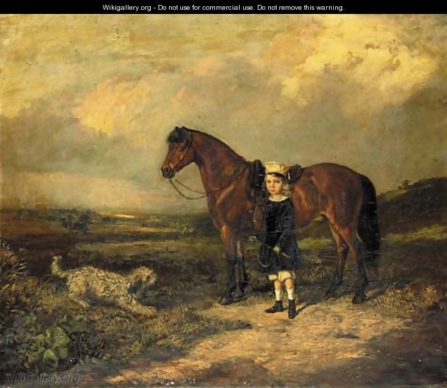 A Girl with her Favourite Pony and Dog in a landscape - English School