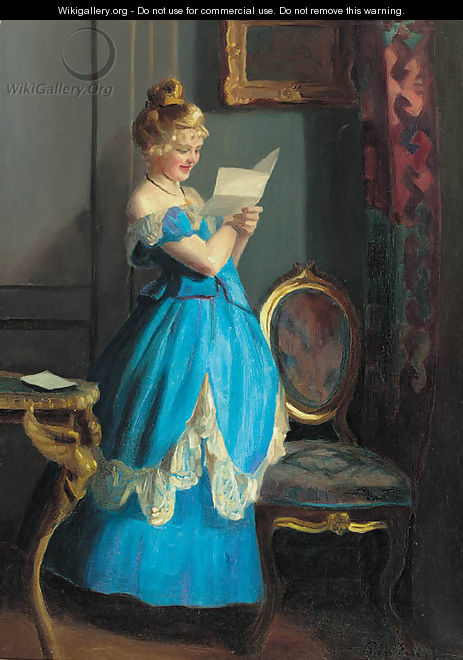 A lady in an interior reading a letter - Emil Pap
