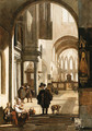 The Interior of a Gothic Church, looking down the Aisle to the Choir, with a Family begging for Alms - Emanuel de Witte