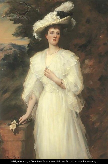 Portrait Of Edith, Lady Cunard, Three-Quarter-Length, In A White Dress - Ellis William Roberts