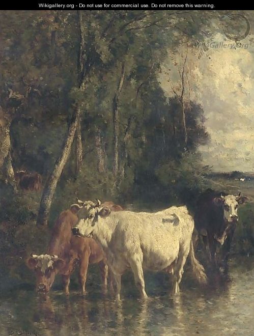 Cattle at the river - Emile Van Marcke De Lumman