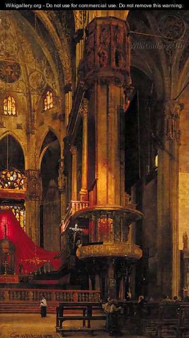 Figures in a cathedral interior - Emilio Cavenaghi