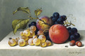 Peaches and grapes on a marble ledge - Emilie Preyer