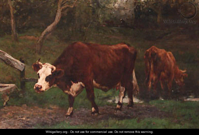 Cows near a ditch - Emile van Marcke de Lummen