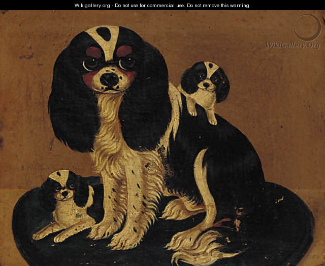 A spaniel and her puppies - English Provincial School