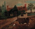 A prize bull before a cottage - English Provincial School