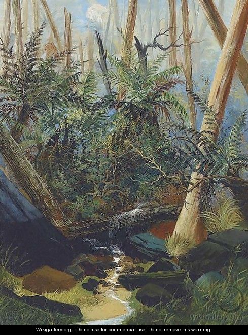 Palms at a tropical stream - English Colonial School