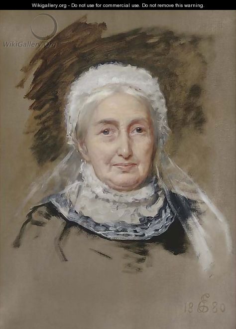 Portrait of Mrs Allhusen, head-and-shoulders, in a lace bonnet - Edwin Longsden Long