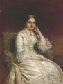 Portrait of a lady, seated three-quarter-length, in a white dress, in a panelled interior - Edwin Longsden Long