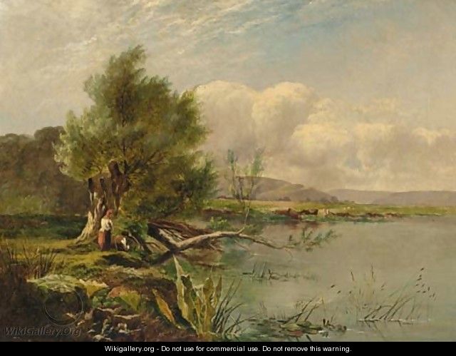 Anglers by a tranquil river - Henry John Boddington