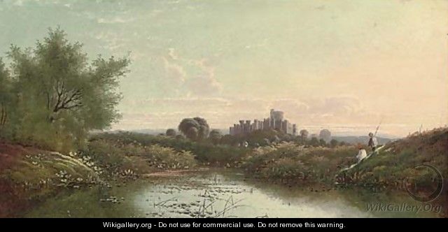 Anglers along the thames, with Windsor Castle beyond - Henry John Boddington