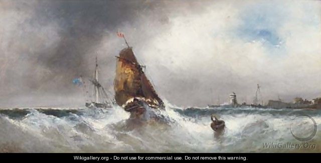 Shipping in squally conditions off a harbour mouth - Edwin Hayes