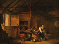 A woman plucking a duck in a barn - Egbert van der Poel