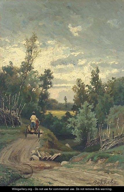 Peasant driving a telega through the countryside - Efim Efimovich Volkov