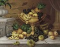 Still Life of grapes, peaches and a pineapple in an ewer on a ledge surounded by other fruit - Edwin Steele