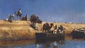 Un embarquement de chameaux sur la plage de Sale, Maroc - Edwin Lord Weeks