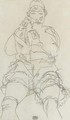 Sitzendes Madchen, ihren Mund bedeckend - Egon Schiele