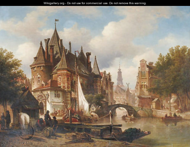 The Waag on the Nieuwmarkt with the Oude Kerk in the distance, Amsterdam - Elias Pieter van Bommel