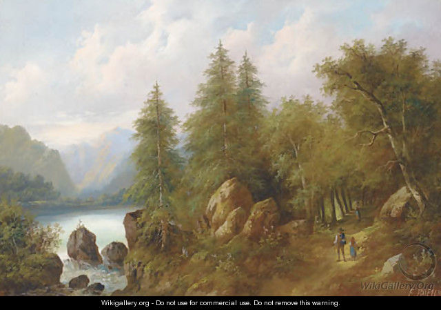 Travellers in a wooded landscape - Eduard Boehm