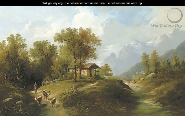 Drover in an Alpine landscape, Oberbayern - Eduard Boehm