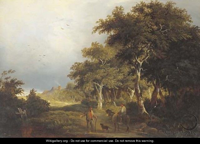 Figures on a path in a wooded landscape - Edward Charles Williams