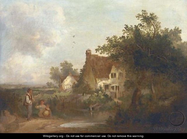 Figures by a cottage - Edward Charles Williams