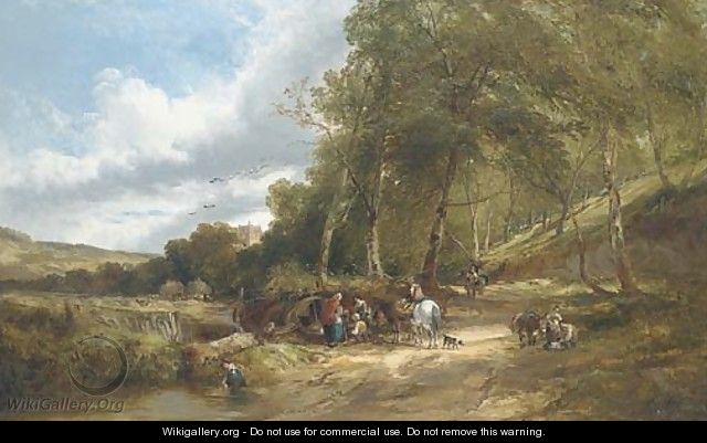A gypsy encampment in a wooded landscape - Edward Charles Williams