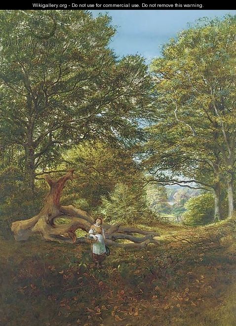 A young girl by a fallen oak in a woodland clearing - Edmund George Warren
