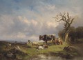 A herdsman with cattle and sheep in a landscape - Edmund Mahlknecht