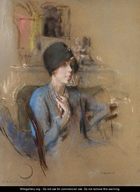La dame en bleu au chapeau cloche - Edouard (Jean-Edouard) Vuillard
