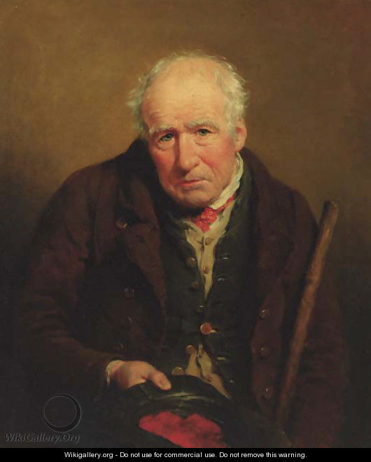 Portrait of an old man, half-length, holding his stick and cap - Edward F. Green