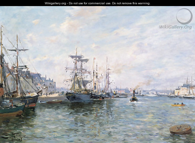 Ships in a Port - Edmond Marie Petitjean