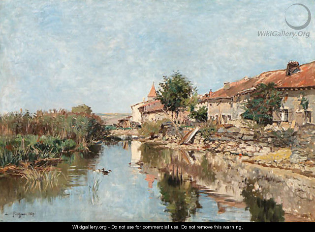 A village by a river - Edmond Marie Petitjean