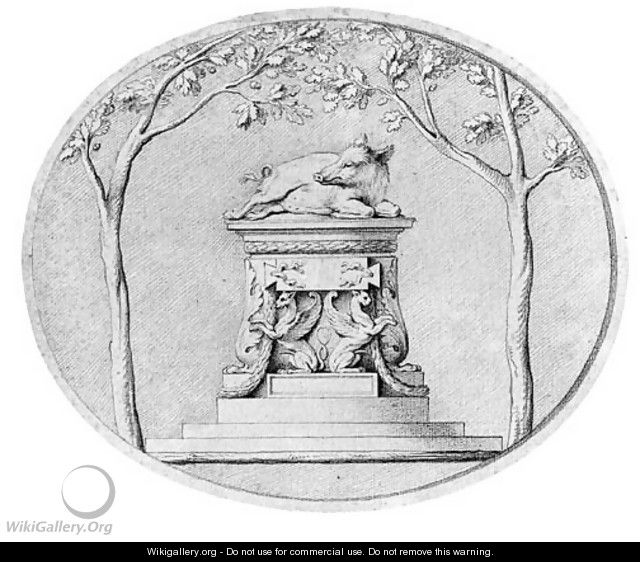 A Boar on a Pedestal decorated with two Griffins, flanked by trees - Edme Bouchardon