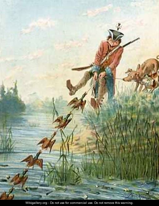 Baron Munchausen catching ducks with bacon fat - Alphonse Adolphe Bichard