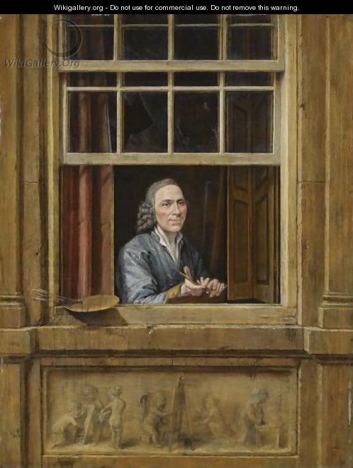 A Self-Portrait Of The Artist, Half Length, At A Window, With A Palette And Paint-Brushes On The Windowsill - Gerrit Zegelaar