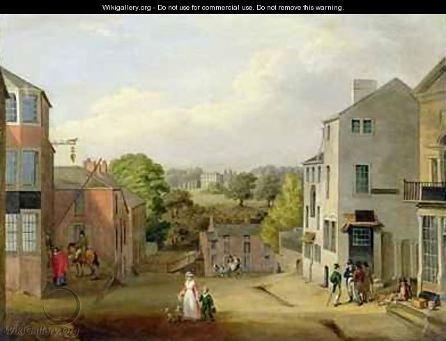 Street Scene in Chorley, Lancashire, with a View of Chorley Hall - John, (of Liverpool) Bird
