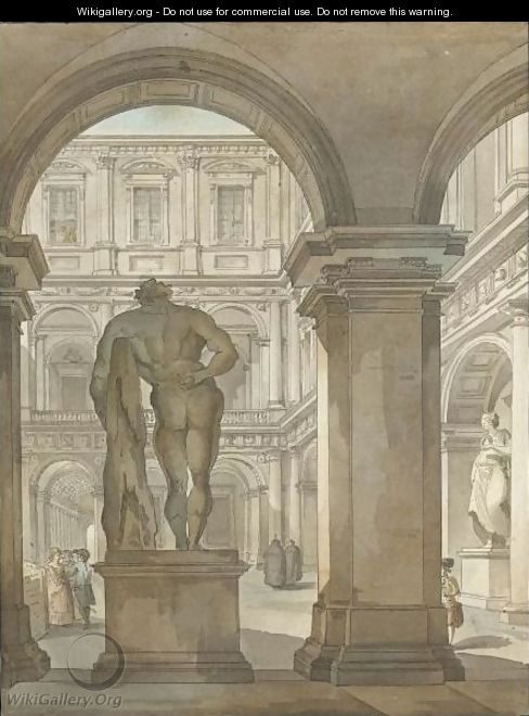 View Of The Farnese Hercules In The Portico Of The Courtyard Of The Farnese Palace, Rome - Giacomo Quarenghi