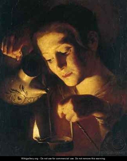 Girl pouring oil into a lamp - Trophîme Bigot