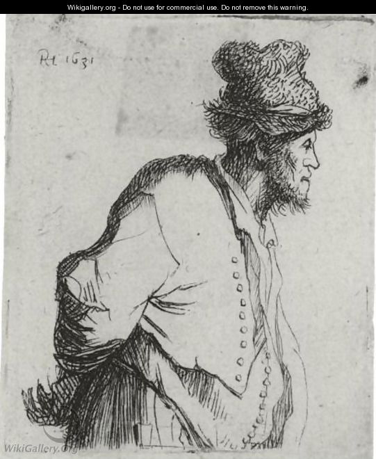 Peasant With His Hands Behind His Back - Rembrandt Van Rijn