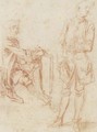 Two Figures A Draughtsman Seated Holding A Portfolio, Another Standing With His Hand In His Pocket - Jean-Antoine Watteau