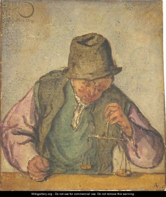 A Man At A Counter, Holding A Pair Of Scales - Adriaen Jansz. Van Ostade