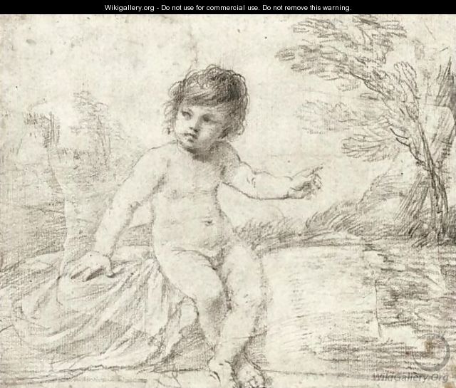 A Child Seated In A Landscape, Pointing To His Left - Giovanni Francesco Guercino (BARBIERI)