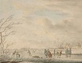 A Winterlandscape With Skaters On The Ice - Johannes Janson