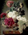 Vase Of Flowers With A Nest On A Ledge - (after) Jan Frans Van Dael