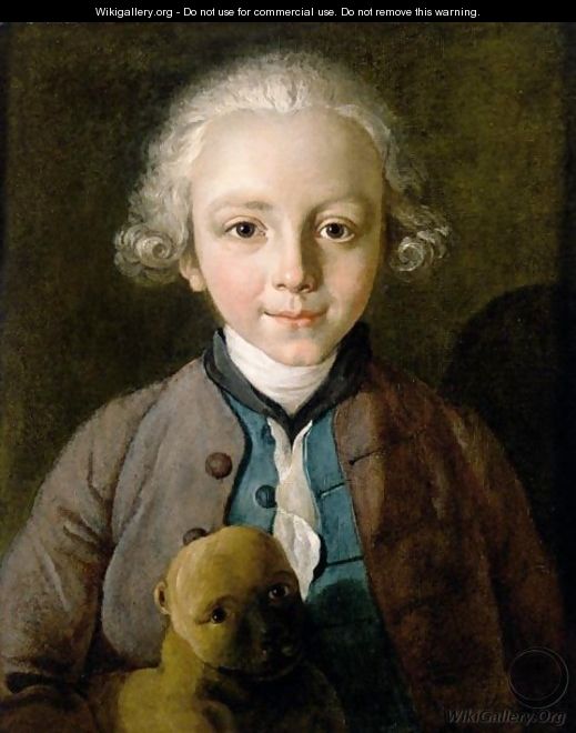 Portrait Of A Young Boy With A Dog - Philipe Mercier