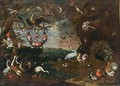 An Allegory Of The Order Of The Knights Of Malta With An Eagle, Herons, Turkeys, A Cockatoo, A Spoonbill, A Jay, Pheasants, Hoopoes, Pigeons, Ducks, A Lapwing, Owls, A Swan, A Peacock, Chickens, Parrots, Cranes And A Macaw, All In A Landscape - (after) Jan Van Kessel III