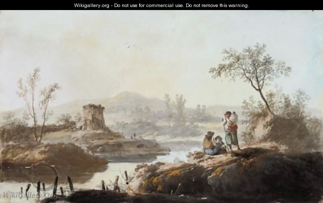 A Landscape With A River And Travellers - Jean-Baptiste Pillement