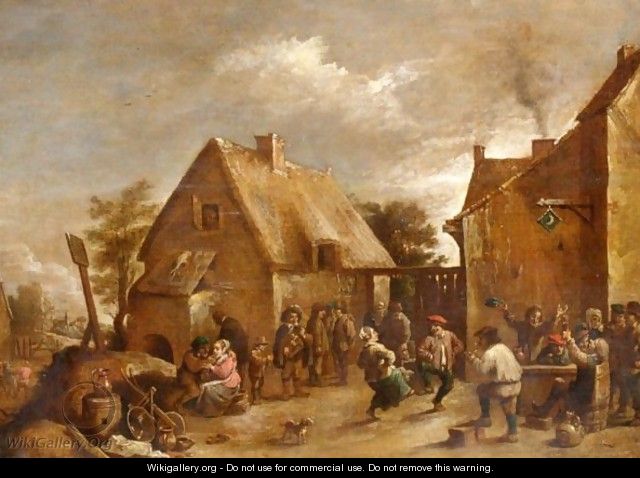 A Village Scene With Figures Merry Making And Dancing - (after) David The Younger Teniers
